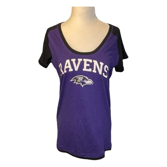 NFL Baltimore Ravens Graphic Tee Purple Black Short Sleeve V-Neck Pullover M - Picture 1 of 6